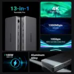 UGREEN Revodok Pro 313 13-In-1 USB-C Docking Station 4K@60Hz Triple Display Dual HDMI DP 10Gbps USB-C USB-A 100W PD Gigabit Ethernet SD TF 3.5mm Audio - Image 6